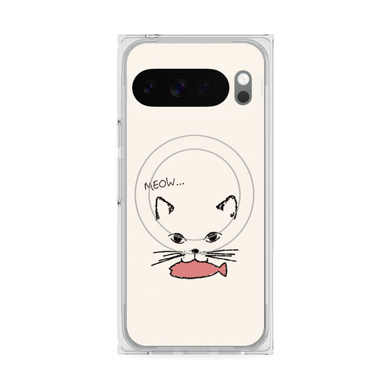 Premium Square Case with Pixelsnap［ Very Greedy Cat - White ］