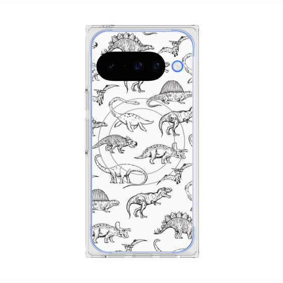 Premium Square Case with Pixelsnap［ Dinosaurs No.2 - White ］