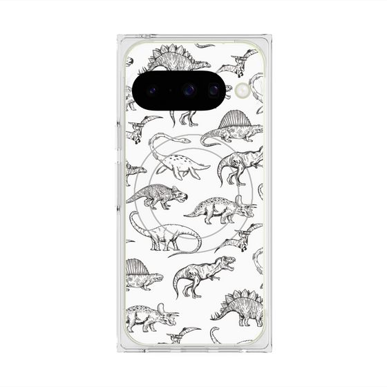 Premium Square Case with Pixelsnap［ Dinosaurs No.2 - White ］