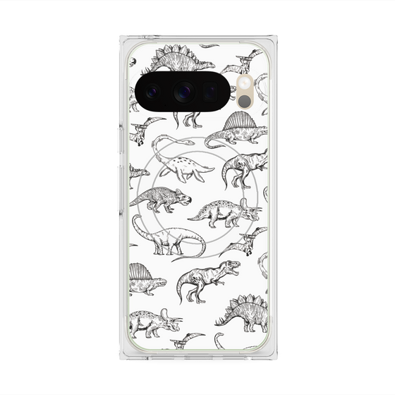 Premium Square Case with Pixelsnap［ Dinosaurs No.2 - White ］