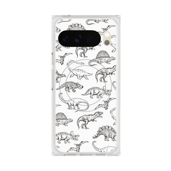 Premium Square Case with Pixelsnap［ Dinosaurs No.2 - White ］