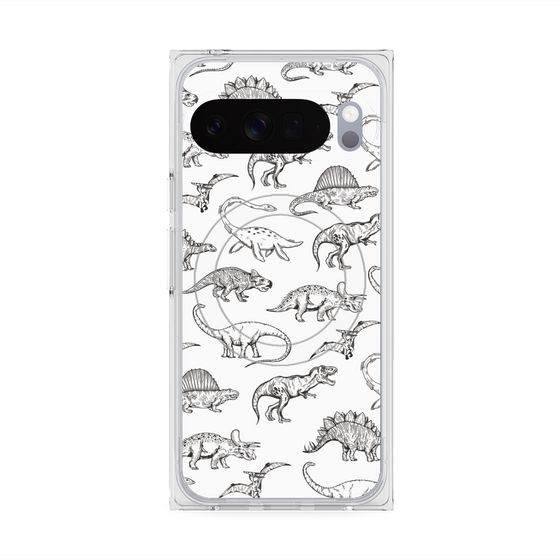Premium Square Case with Pixelsnap［ Dinosaurs No.2 - White ］