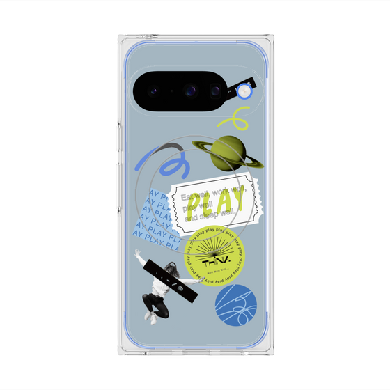 Premium Square Case with Pixelsnap［ Playful sticker - Dusty Blue ］