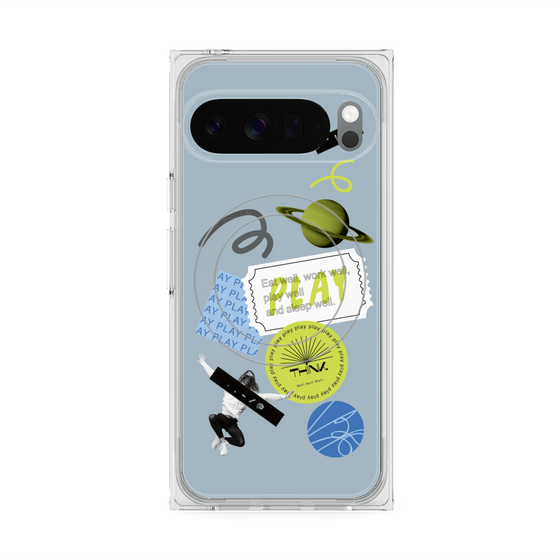 Premium Square Case with Pixelsnap［ Playful sticker - Dusty Blue ］