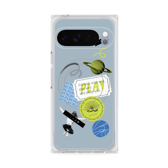 Premium Square Case with Pixelsnap［ Playful sticker - Dusty Blue ］