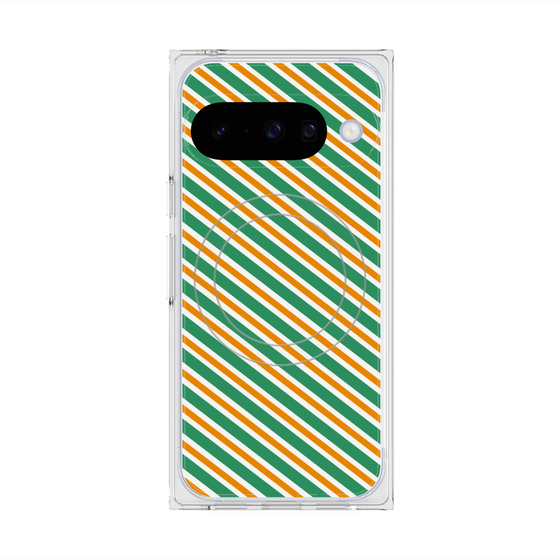 Premium Square Case with Pixelsnap［ Small Stripe - Green × Orange ］