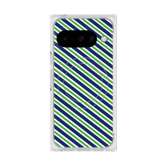 Premium Square Case with Pixelsnap［ Small Stripe - Navy × Green ］