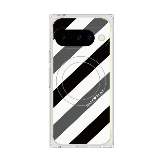Premium Square Case with Pixelsnap［ Big Stripe - Black × Gray ］