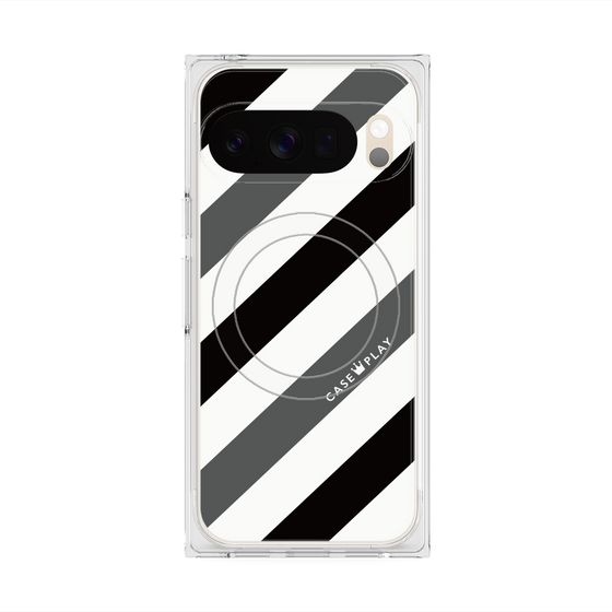 Premium Square Case with Pixelsnap［ Big Stripe - Black × Gray ］