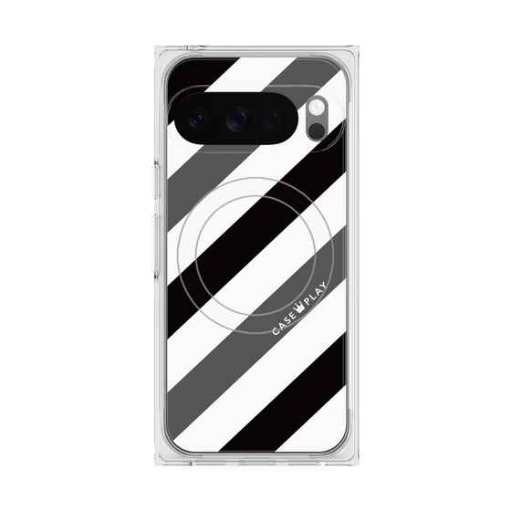 Premium Square Case with Pixelsnap［ Big Stripe - Black × Gray ］
