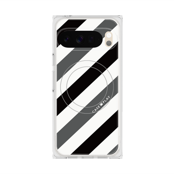 Premium Square Case with Pixelsnap［ Big Stripe - Black × Gray ］