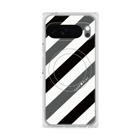 Premium Square Case with Pixelsnap［ Big Stripe - Black × Gray ］