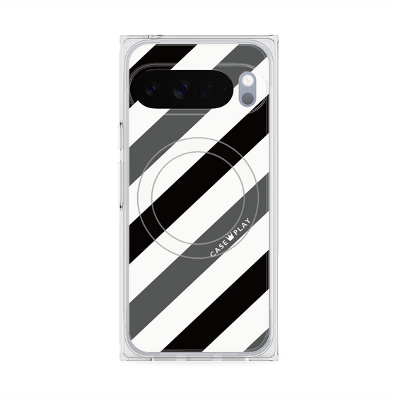 Premium Square Case with Pixelsnap［ Big Stripe - Black × Gray ］
