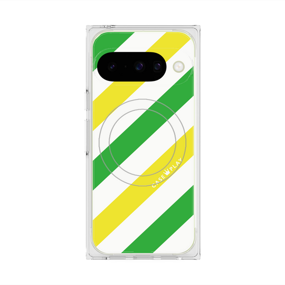 Premium Square Case with Pixelsnap［ Big Stripe - Green × Yellow ］