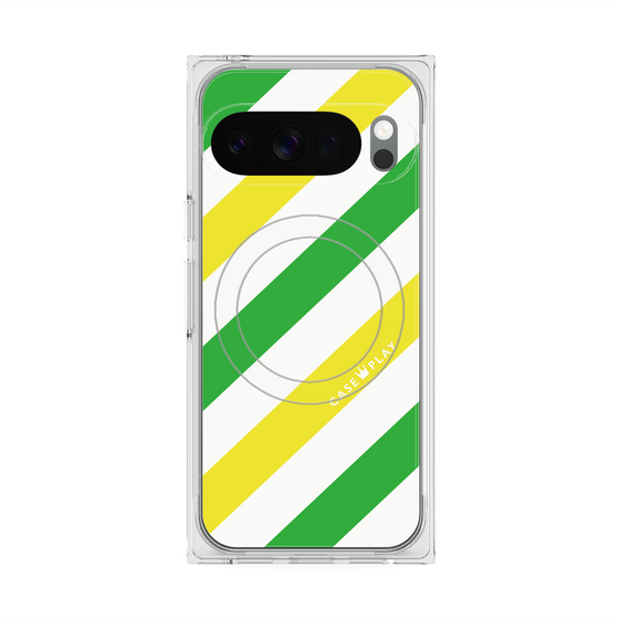 Premium Square Case with Pixelsnap［ Big Stripe - Green × Yellow ］