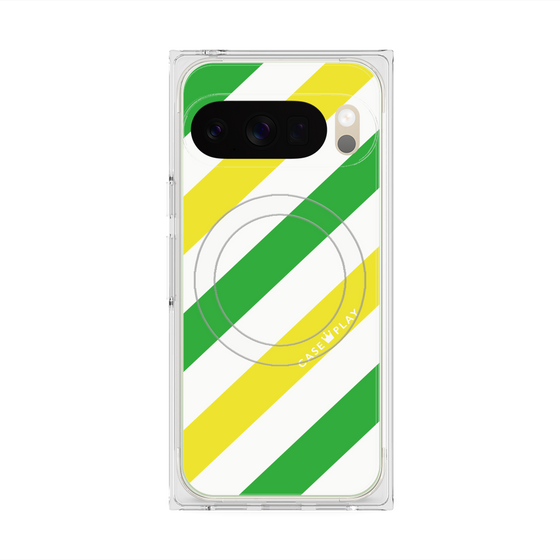 Premium Square Case with Pixelsnap［ Big Stripe - Green × Yellow ］