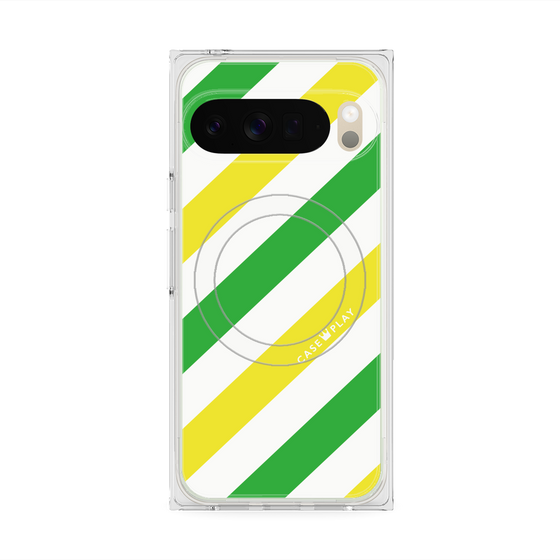 Premium Square Case with Pixelsnap［ Big Stripe - Green × Yellow ］