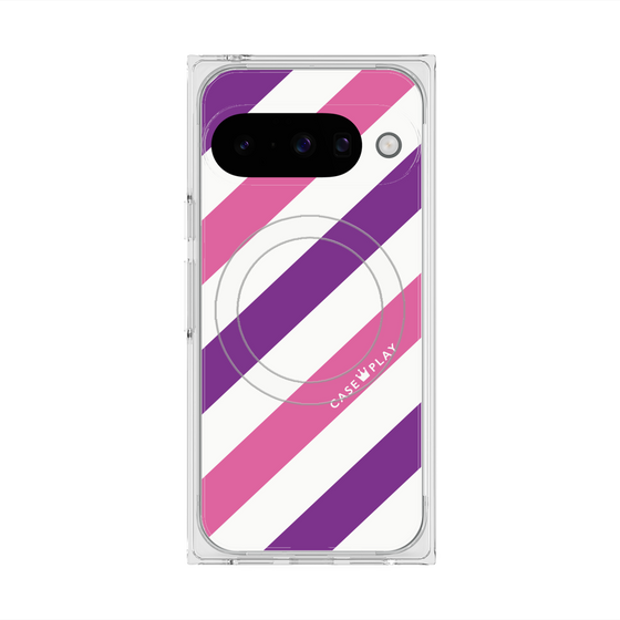 Premium Square Case with Pixelsnap［ Big Stripe - Purple × Pink ］