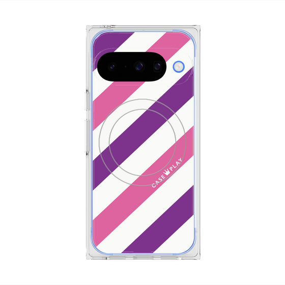 Premium Square Case with Pixelsnap［ Big Stripe - Purple × Pink ］