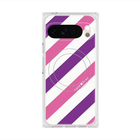 Premium Square Case with Pixelsnap［ Big Stripe - Purple × Pink ］