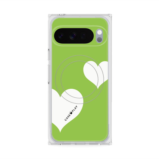 Premium Square Case with Pixelsnap［ Two Hearts - Green ］