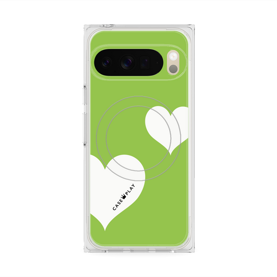 Premium Square Case with Pixelsnap［ Two Hearts - Green ］