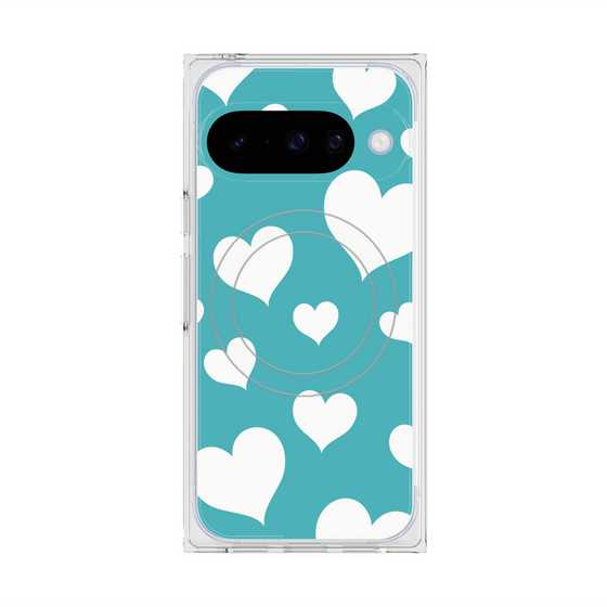 Premium Square Case with Pixelsnap［ Dot Hearts - Blue ］