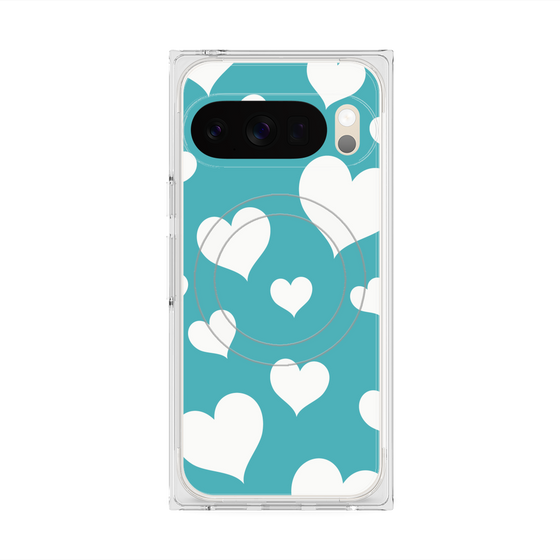 Premium Square Case with Pixelsnap［ Dot Hearts - Blue ］