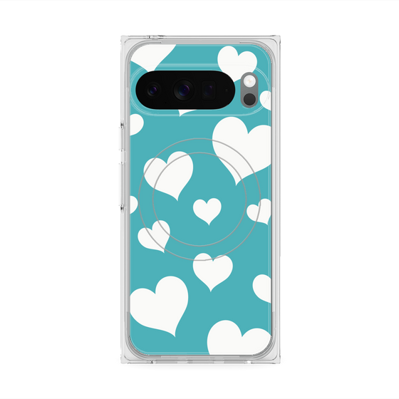 Premium Square Case with Pixelsnap［ Dot Hearts - Blue ］