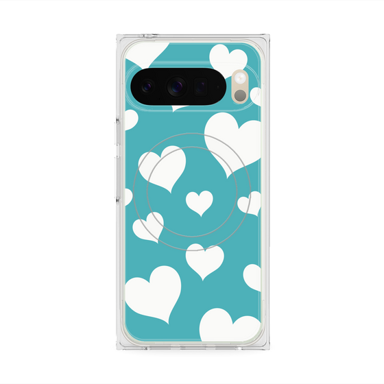 Premium Square Case with Pixelsnap［ Dot Hearts - Blue ］