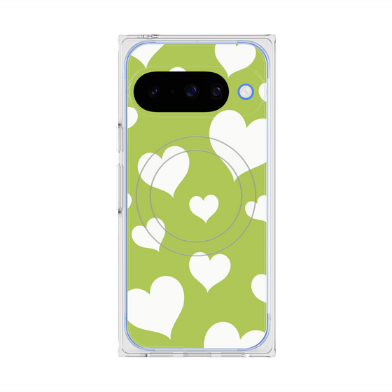 Premium Square Case with Pixelsnap［ Dot Hearts - Green ］