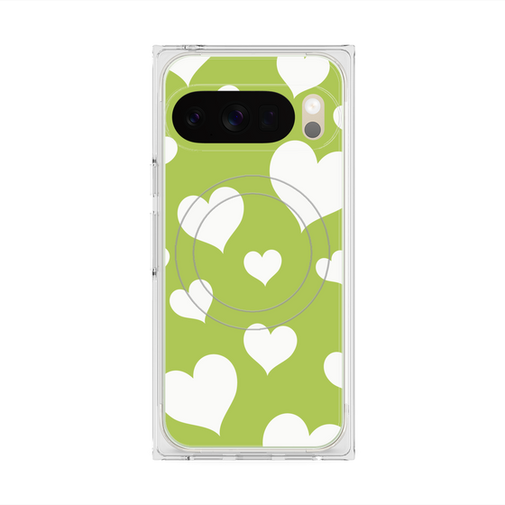 Premium Square Case with Pixelsnap［ Dot Hearts - Green ］