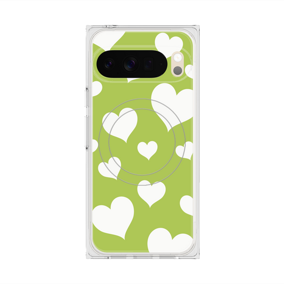 Premium Square Case with Pixelsnap［ Dot Hearts - Green ］