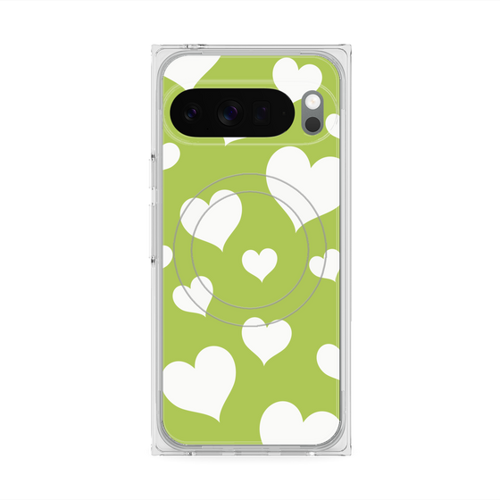 Premium Square Case with Pixelsnap［ Dot Hearts - Green ］