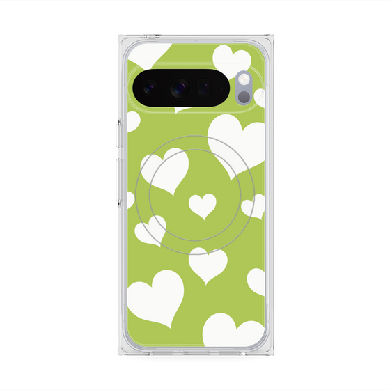 Premium Square Case with Pixelsnap［ Dot Hearts - Green ］