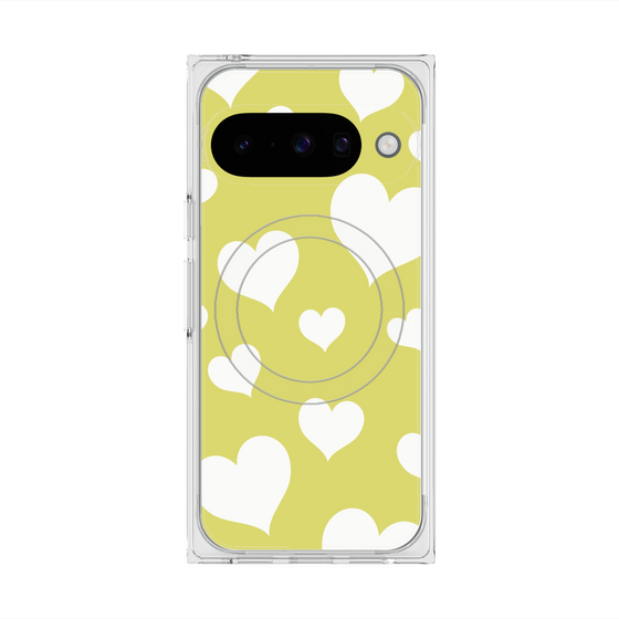 Premium Square Case with Pixelsnap［ Dot Hearts - Yellow ］