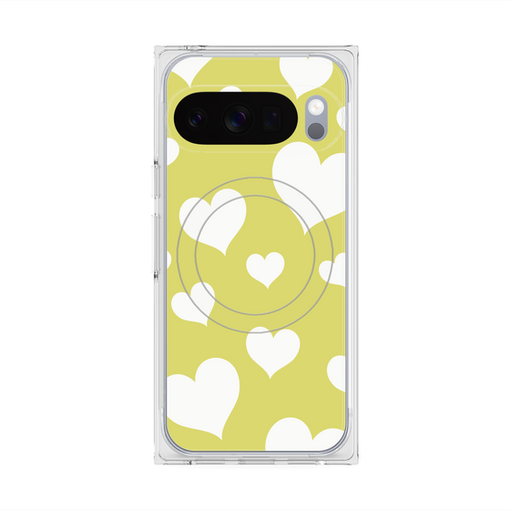 Premium Square Case with Pixelsnap［ Dot Hearts - Yellow ］