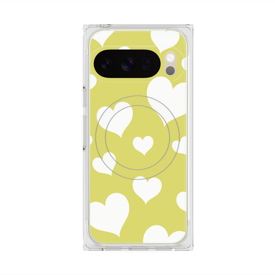 Premium Square Case with Pixelsnap［ Dot Hearts - Yellow ］