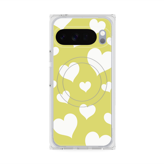 Premium Square Case with Pixelsnap［ Dot Hearts - Yellow ］