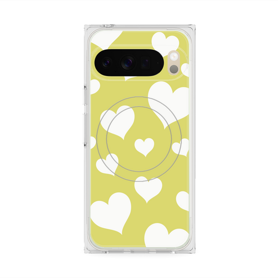 Premium Square Case with Pixelsnap［ Dot Hearts - Yellow ］