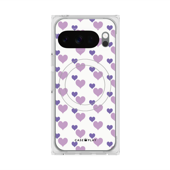 Premium Square Case with Pixelsnap［ Stripe Hearts - Purple ］