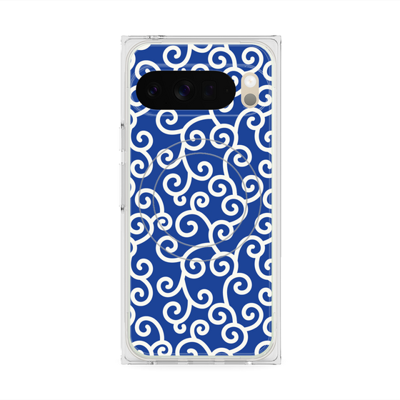 Premium Square Case with Pixelsnap［ Karakusa Pattern - Blue ］