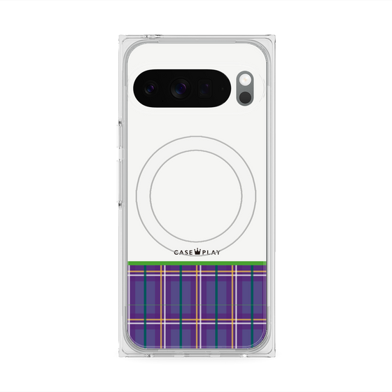 Premium Square Case with Pixelsnap［ CASEPLAY Tartan Check - Purple ］