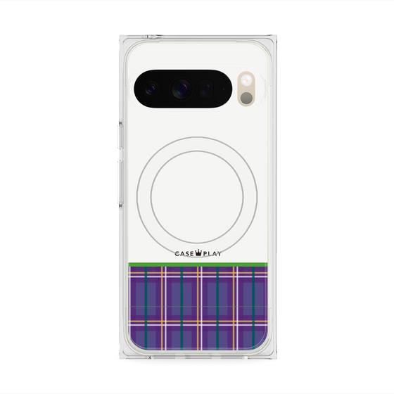 Premium Square Case with Pixelsnap［ CASEPLAY Tartan Check - Purple ］