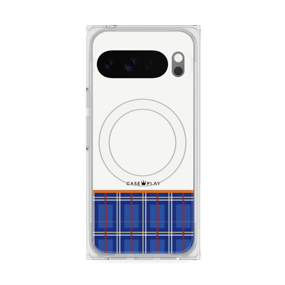 Premium Square Case with Pixelsnap［ CASEPLAY Tartan Check - Blue ］