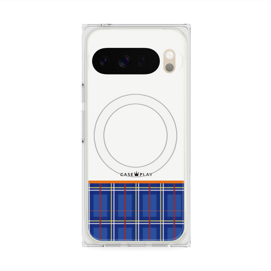 Premium Square Case with Pixelsnap［ CASEPLAY Tartan Check - Blue ］