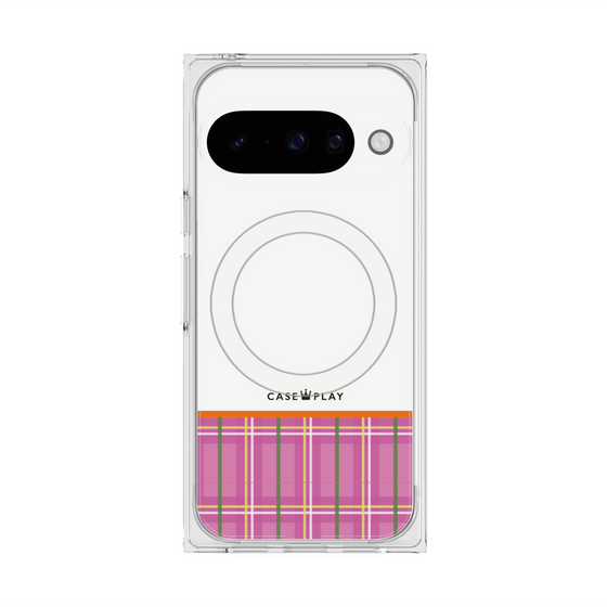 Premium Square Case with Pixelsnap［ CASEPLAY Tartan Check - Pink ］