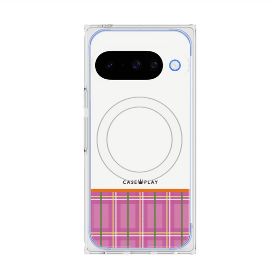 Premium Square Case with Pixelsnap［ CASEPLAY Tartan Check - Pink ］