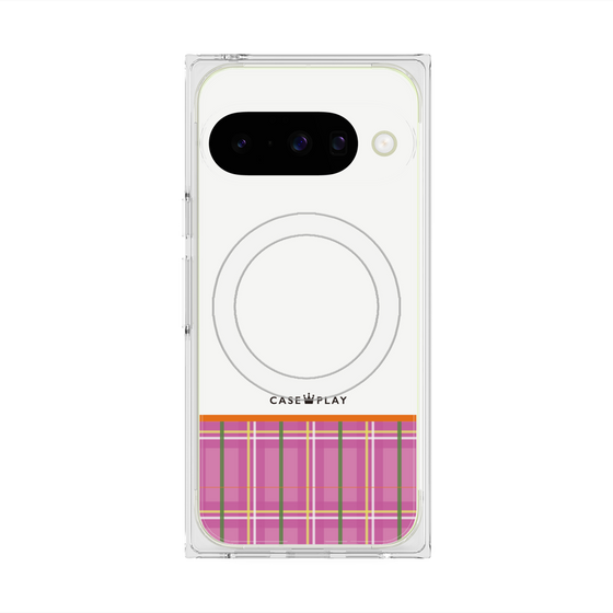 Premium Square Case with Pixelsnap［ CASEPLAY Tartan Check - Pink ］
