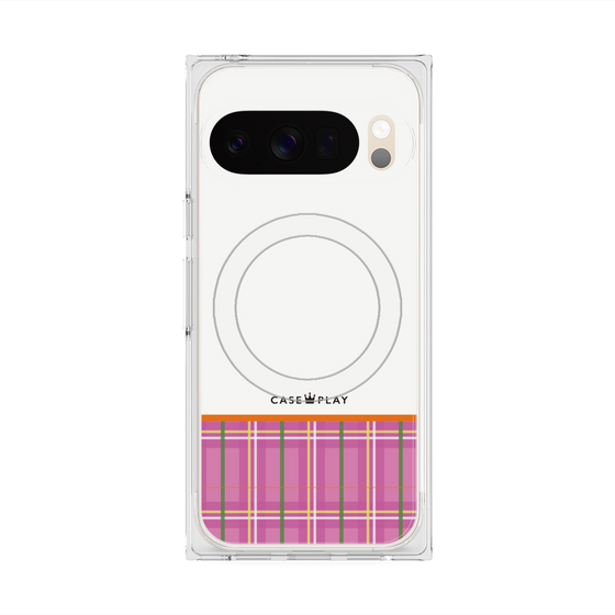 Premium Square Case with Pixelsnap［ CASEPLAY Tartan Check - Pink ］